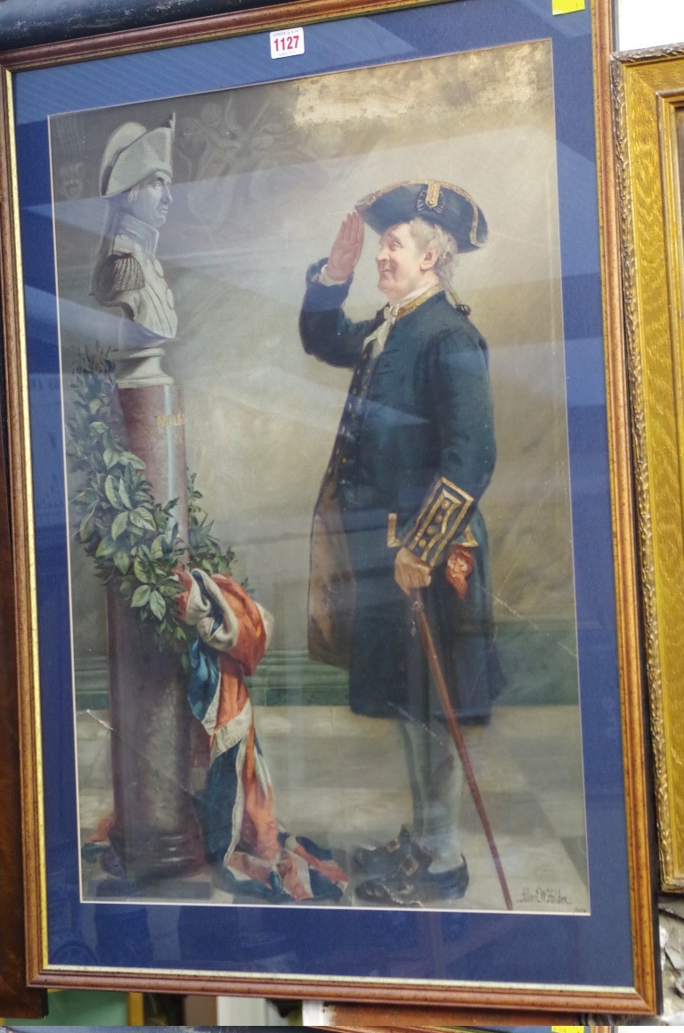After Albert W Holden, 'Saluting the Admiral', chromolithograph, 69.5 x 47.5cm.