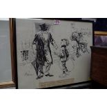 * Cheney, a cartoon of Victorian figures, signed, pen and ink, 31 x 39.5cm.