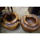 A pair of large burr wood bowls or jardinieres, 56cm diameter.