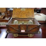 A rare 19th century oak and brass novelty GNR tender desk stand, 33cm wide.