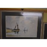 Edward Wesson, 'Thames Barges', signed, watercolour, 32.5 x 49.5cm.