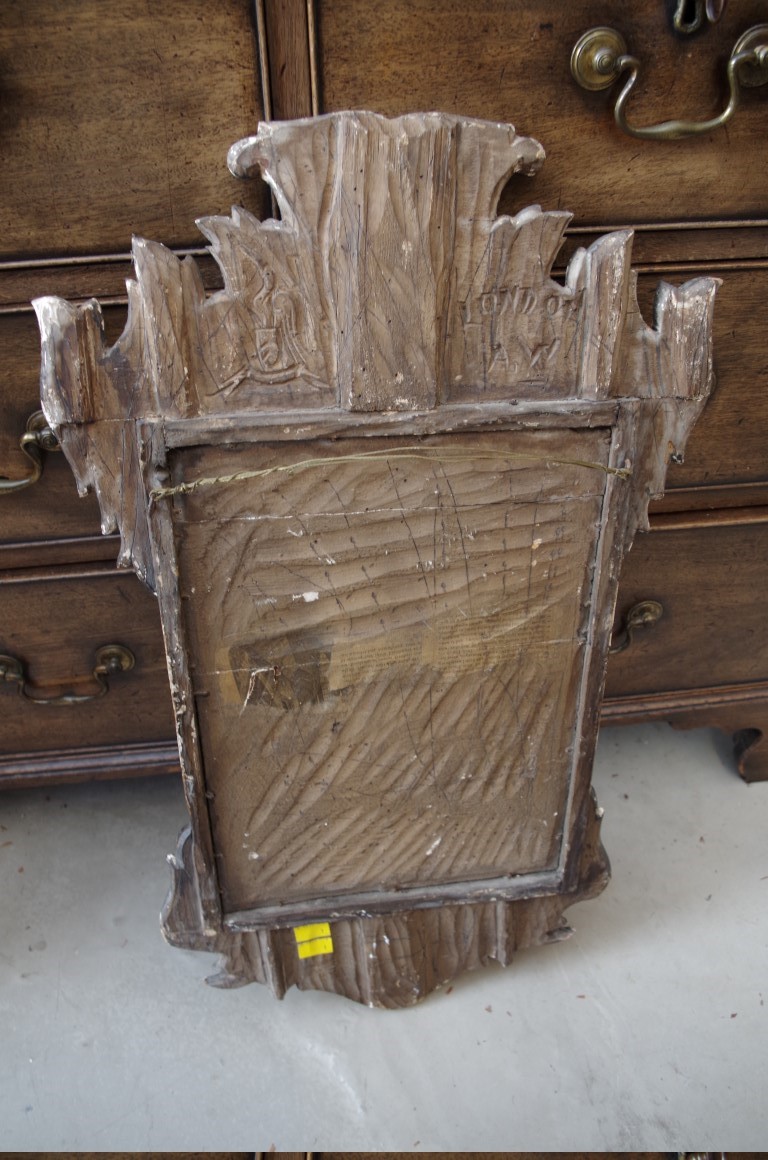 An antique walnut and faux grained wall mirror, 66.5 x 38.5cm, impressed markings verso. - Image 4 of 4