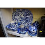 A collection of blue and white pottery and porcelain.