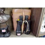 A pair of Ross Bino. Prism, No5 MkII x7 military binoculars, dated 1938, in leather case, with broad