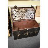 A late 17th/early 18th century 'Armada' chest, probably German, with side carrying handles, the