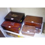 Four various wooden boxes, to include a Victorian coromandel and gilt brass example.