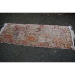 A Persian rug, having panel design allover with floral and geometric borders, 167 x 60cm.