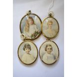 An interesting group of four portrait miniatures, the frames inscribed thus: 'Mary, Daughter of