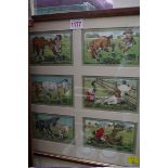 After G E Shepheard, a framed set of six humorous postcards.