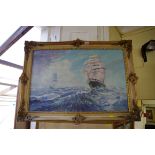 Alwyn Crawshaw, a clipper in choppy seas, signed oil on canvas, 49.5 x 75cm.