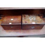 Two Victorian rosewood work boxes, largest 27.5cm wide.