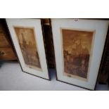 A Dallemagne, Continental street scenes, a pair, each signed in pencil, etching, pl.58 x 28.5cm.