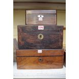 A Victorian coromandel and ebonized workbox, 28cm wide; together with another walnut example; and