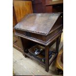 A late 17th century oak bureau on stand, 68.5cm wide.