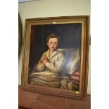 European School, a young boy with clasped hands, oil on canvas, 75.5 x 62cm.