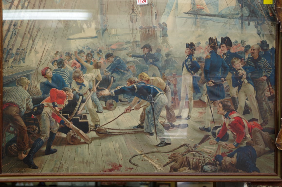 After W H Overend, 'The Hero of Trafalgar', chromolithograph, 51.5 x 79.5cm. - Image 3 of 3