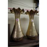 A pair of large brass vases, 41cm high.