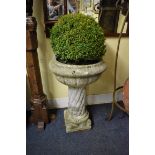 An old weathered stone pedestal planter, 87cm high.