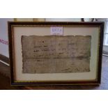 WITHDRAWN: An interesting manuscript letter fragment, inscribed in latin but translated