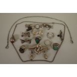 A small quantity of silver and other items of jewellery, to include rings; brooches; and neck