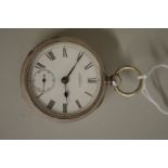 A silver open faced pocket watch, by A.W.W Co, Waltham, the 45mm white enamel dial signed and having