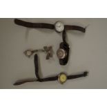 Three old imported .925 silver ladies wristwatches; together with an imported .925 silver Ciro lapel