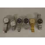 Four Seiko 5 gentlemans automatic wristwatches; together with two other Seiko examples.