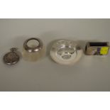 Four items of silver and metal, to include a small silver mounted glass vesta.