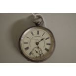 A Victorian silver open faced pocket watch, by C B Mazucchi, Crook, 'Warranted Railway