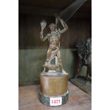 A bronze figure of a man with anvil,Â inscribed 'RSH 1920-1927 WG', on serpentine base, total height