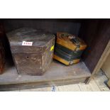 An old hexagonal accordion, in mahogany box.