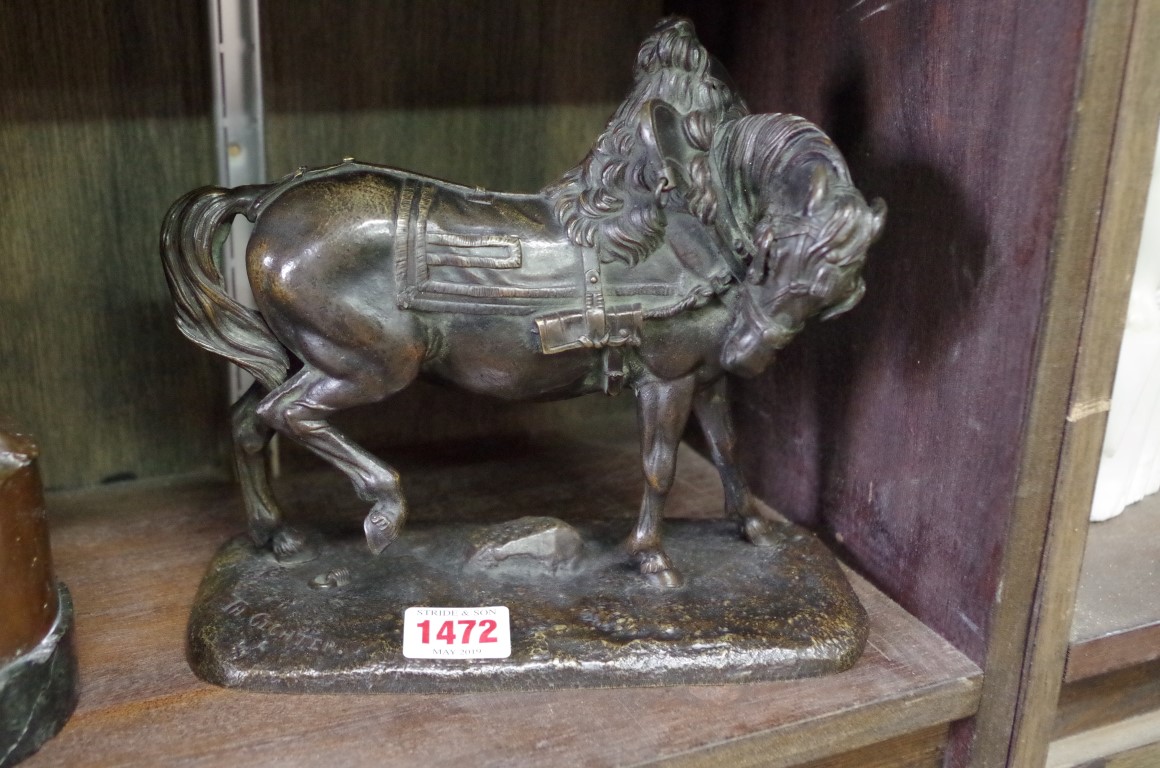 Jean-Francois Theodore Gechter,Â a horse with harness, inscribed with signature, bronze, 18.5cm. - Image 2 of 4