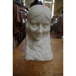 A carved white marble bust of a lady, flat backed, 39cm high.
