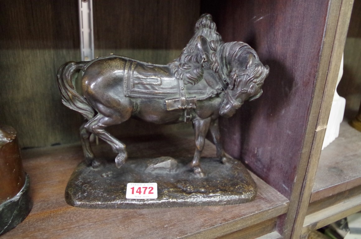 Jean-Francois Theodore Gechter,Â a horse with harness, inscribed with signature, bronze, 18.5cm.