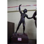 A bronze figure of an athlete, on marble and oak base, total height 41cm.