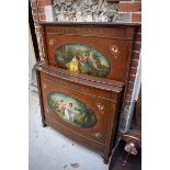 A pair of Edwardian mahogany and painted single beds, with irons.