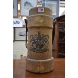 A canvas shell carrier, emblazoned with The Royal Coat of Arms, 33cm high.