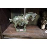 A Chinese Tang style green jadeite horse,Â 17.5cm high.