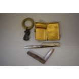 A silver engine turned cigarette case; together with a silver penknife; and two other items. (4)