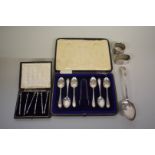 A cased set of silver teaspoons with matching tongs,Â by Cooper Bros & Sons Ltd,Â Sheffield 1919;