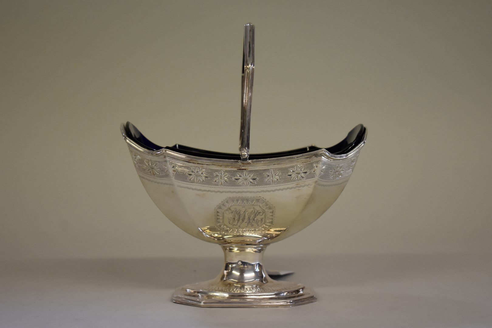 A George III silver swing handled pedestal sugar basket,Â by Charles Chesterman ll, London 1789,