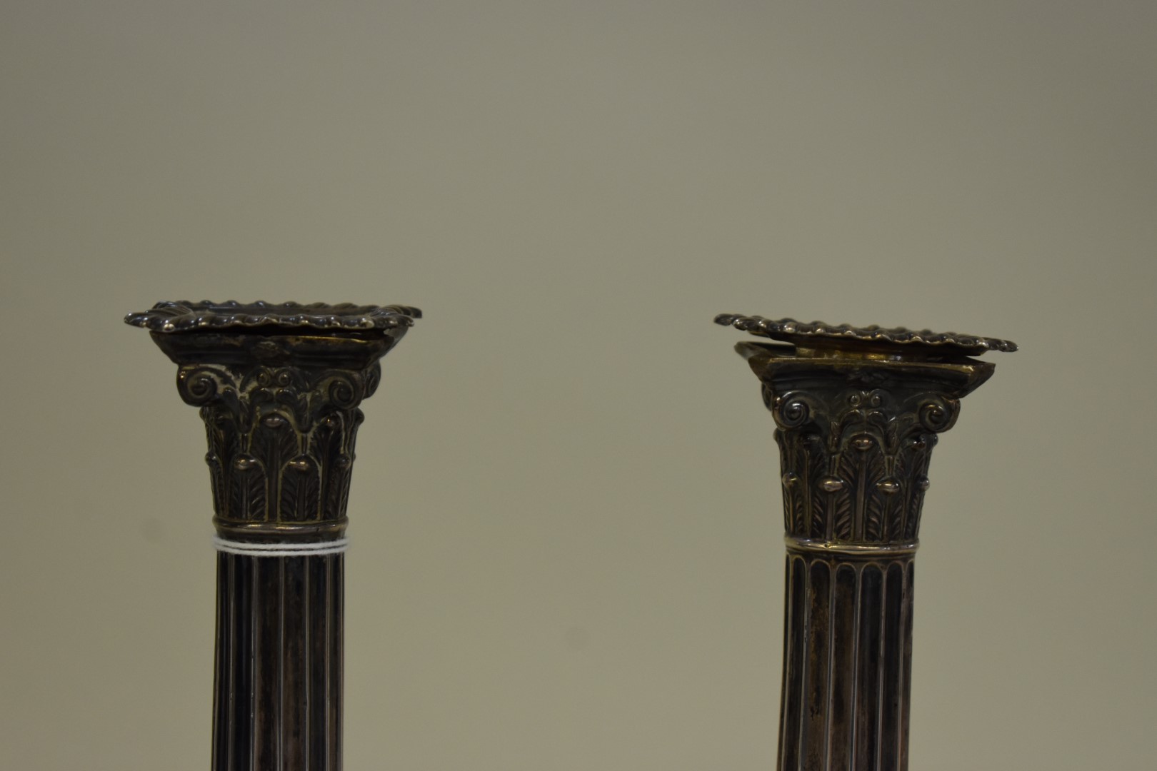 A pair of Victorian silver Corinthian column candlesticks,Â byÂ Hawksworth, Eyre & Co Ltd,Â - Image 2 of 3