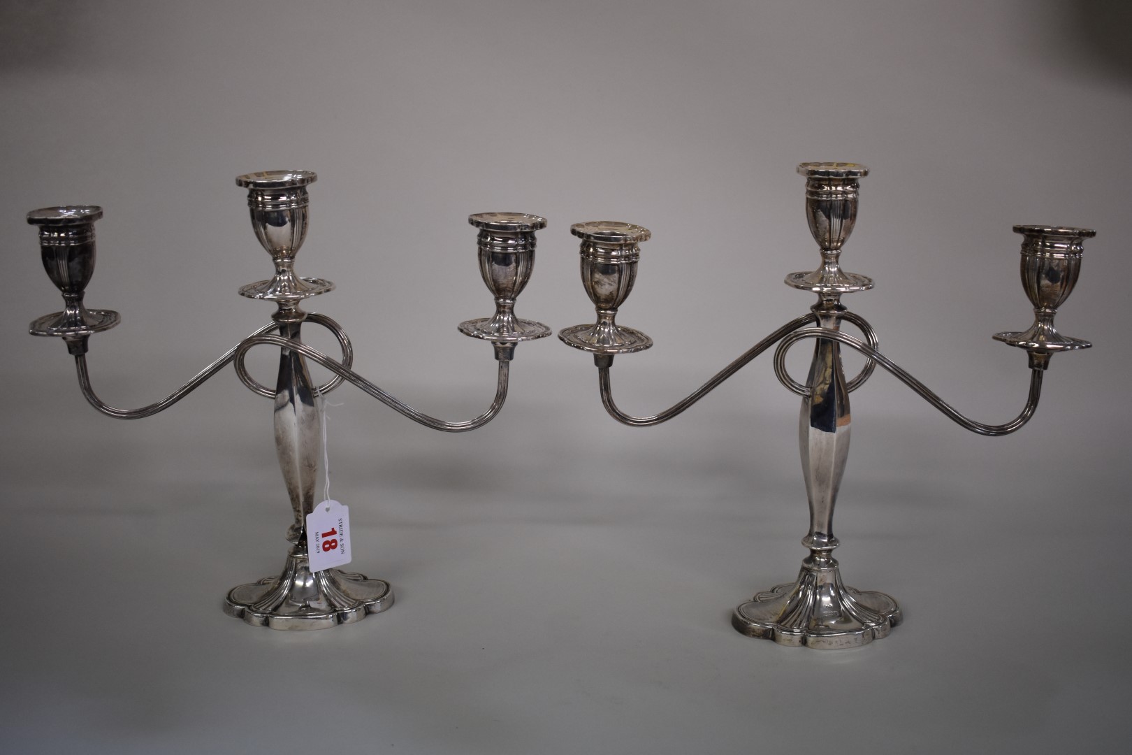 A pair of silver twin branch candelabra,Â by Alexander Smith,Â Birmingham 1976, 27.5cm high. - Image 5 of 5