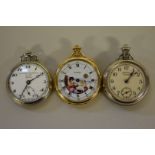 An open face pocket watch by Herbert Wolf Ltd, and two other pocket watches.