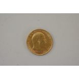 A 1908 Edward VII gold half sovereign.