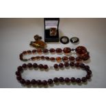 A small quantity of amber and amber style jewellery, (6)