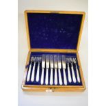 A Victorian oak cased twelve piece set of silver fish knives and forks, various makers and dates,