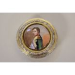 A French silver gilt snuff box,Â by Edouard Clerc, the lid setÂ porcelain plaque depicting