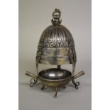 An Italian white metal hanging censer, stamped with the Papal States Coat of Arms, 21cm; together