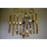 Seventeen various gold plated wristwatches, to include examples by Damas; Sekonda and Rotary.